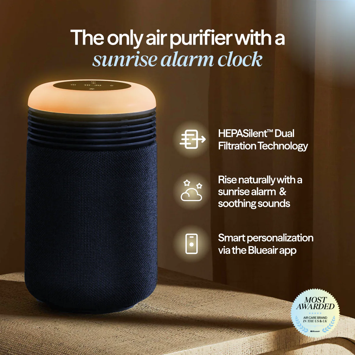 Mini Restful™ Sunrise Clock Air Purifier in Midnight - Image 2