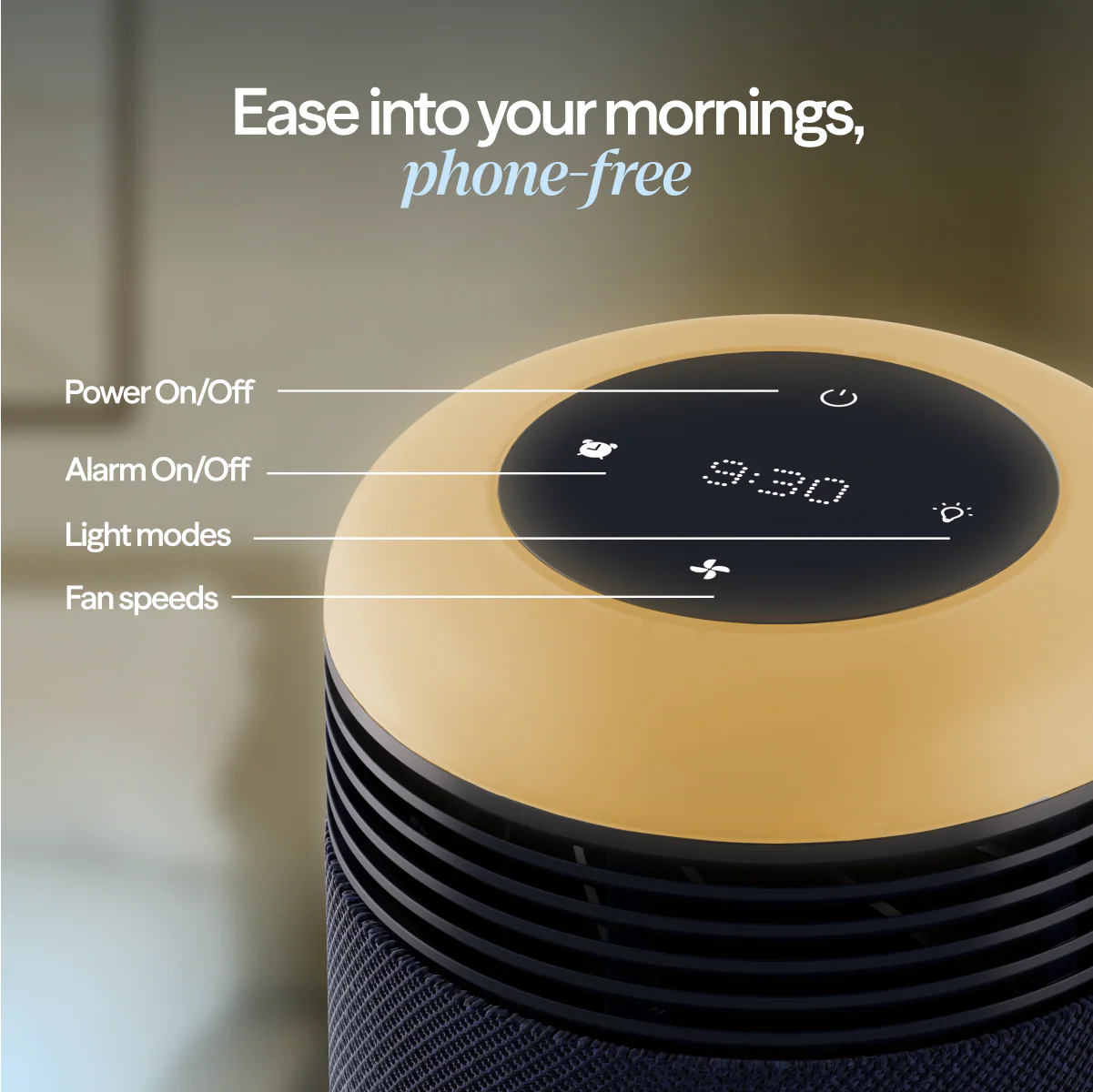 Mini Restful™ Sunrise Clock Air Purifier in Midnight - Image 4